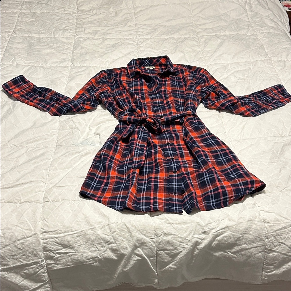 Pact Red and Blue Plaid Shirtdress